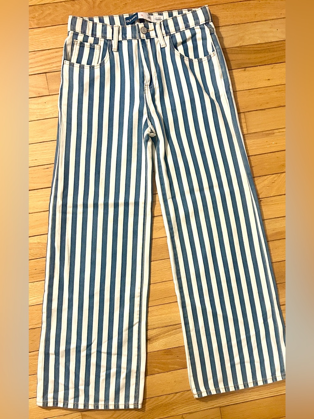 Old Navy Girls Vertical Striped Jeans • High Rise / Wide Leg • Size 14 XL